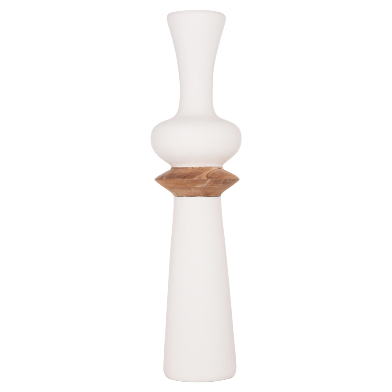 DECORATIVE FLOOR VASE NEBULA HM4660.02L FIBER CEMENT IN WHITE--TEAK WOOD Φ45x172Hcm. [3]