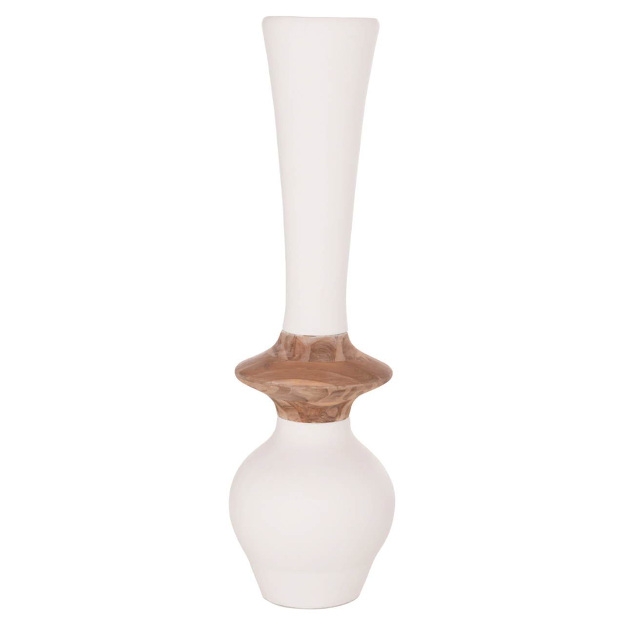 DECORATIVE FLOOR VASE NEBULA HM4660.02M FIBER CEMENT IN WHITE--TEAK WOOD Φ45x148Hcm. [9]