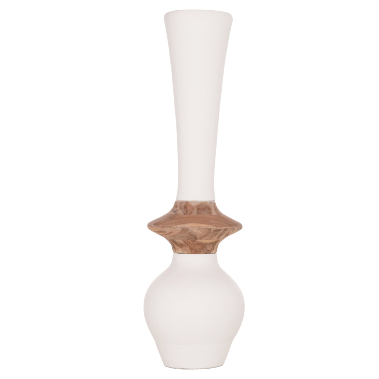 DECORATIVE FLOOR VASE NEBULA HM4660.02M FIBER CEMENT IN WHITE--TEAK WOOD Φ45x148Hcm. [3]
