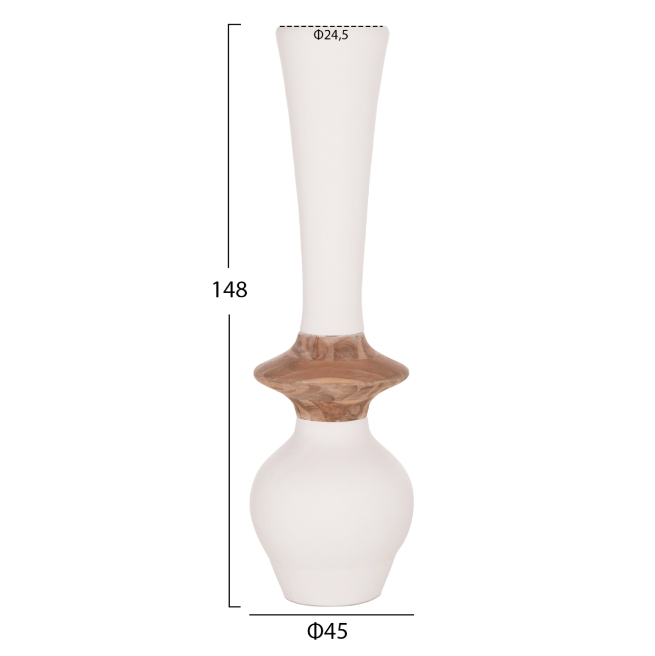 DECORATIVE FLOOR VASE NEBULA HM4660.02M FIBER CEMENT IN WHITE--TEAK WOOD Φ45x148Hcm. [2]