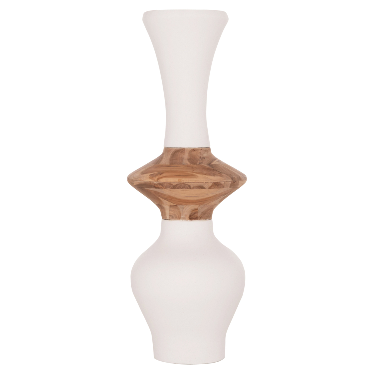 DECORATIVE FLOOR VASE NEBULA HM4660.02S FIBER CEMENT IN WHITE--TEAK WOOD Φ45x115Hcm. [3]