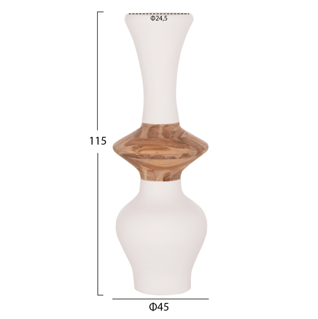 DECORATIVE FLOOR VASE NEBULA HM4660.02S FIBER CEMENT IN WHITE--TEAK WOOD Φ45x115Hcm. [2]