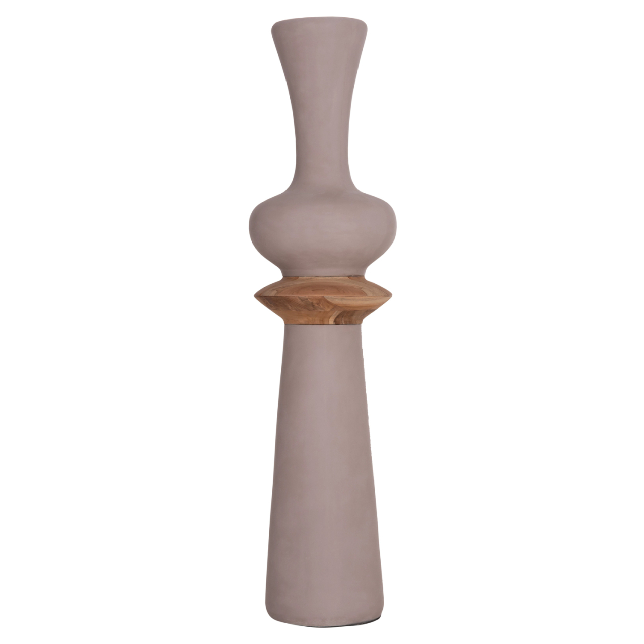 DECORATIVE FLOOR VASE NEBULA HM4660.05L FIBER CEMENT IN TAUPE--TEAK WOOD Φ45x172Hcm. [3]