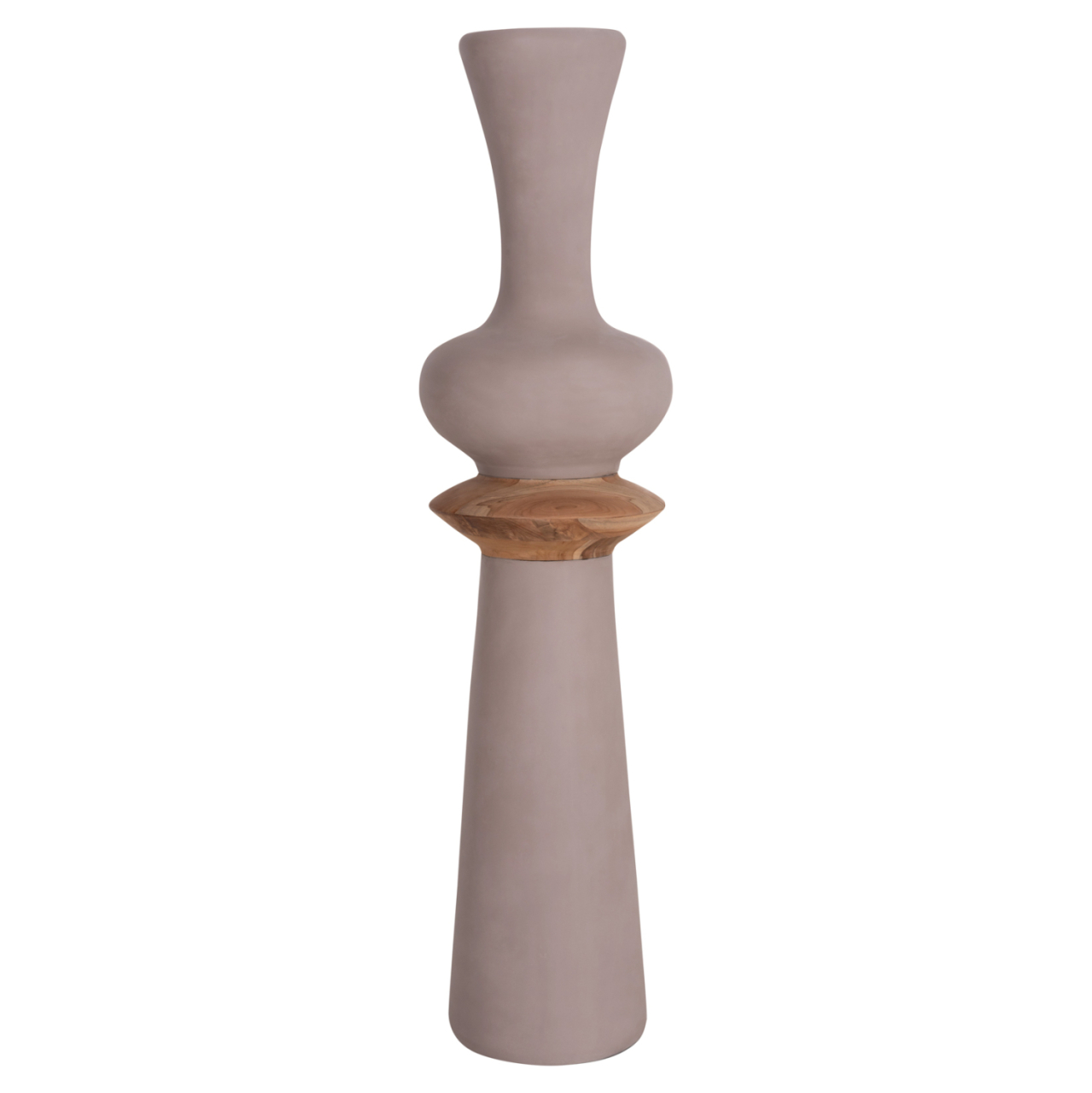 DECORATIVE FLOOR VASE NEBULA HM4660.05L FIBER CEMENT IN TAUPE--TEAK WOOD Φ45x172Hcm. [7]