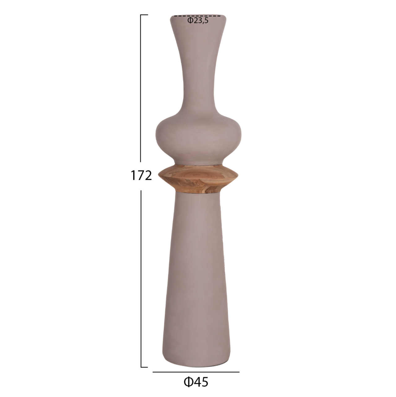 DECORATIVE FLOOR VASE NEBULA HM4660.05L FIBER CEMENT IN TAUPE--TEAK WOOD Φ45x172Hcm. [2]
