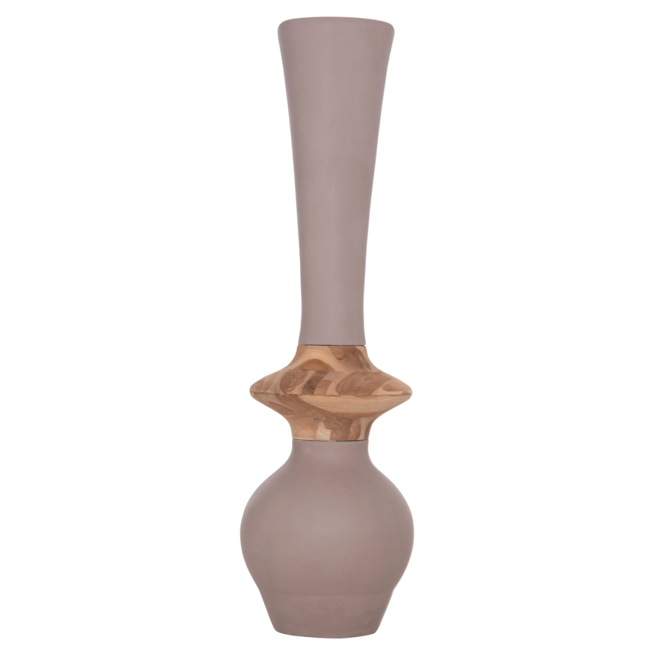 DECORATIVE FLOOR VASE NEBULA HM4660.05M FIBER CEMENT IN TAUPE--TEAK WOOD Φ45x148Hcm. [3]