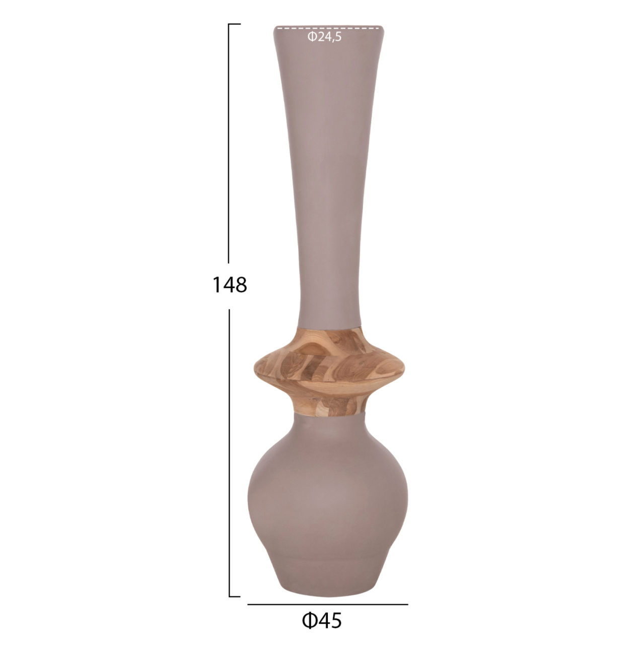 DECORATIVE FLOOR VASE NEBULA HM4660.05M FIBER CEMENT IN TAUPE--TEAK WOOD Φ45x148Hcm. [2]