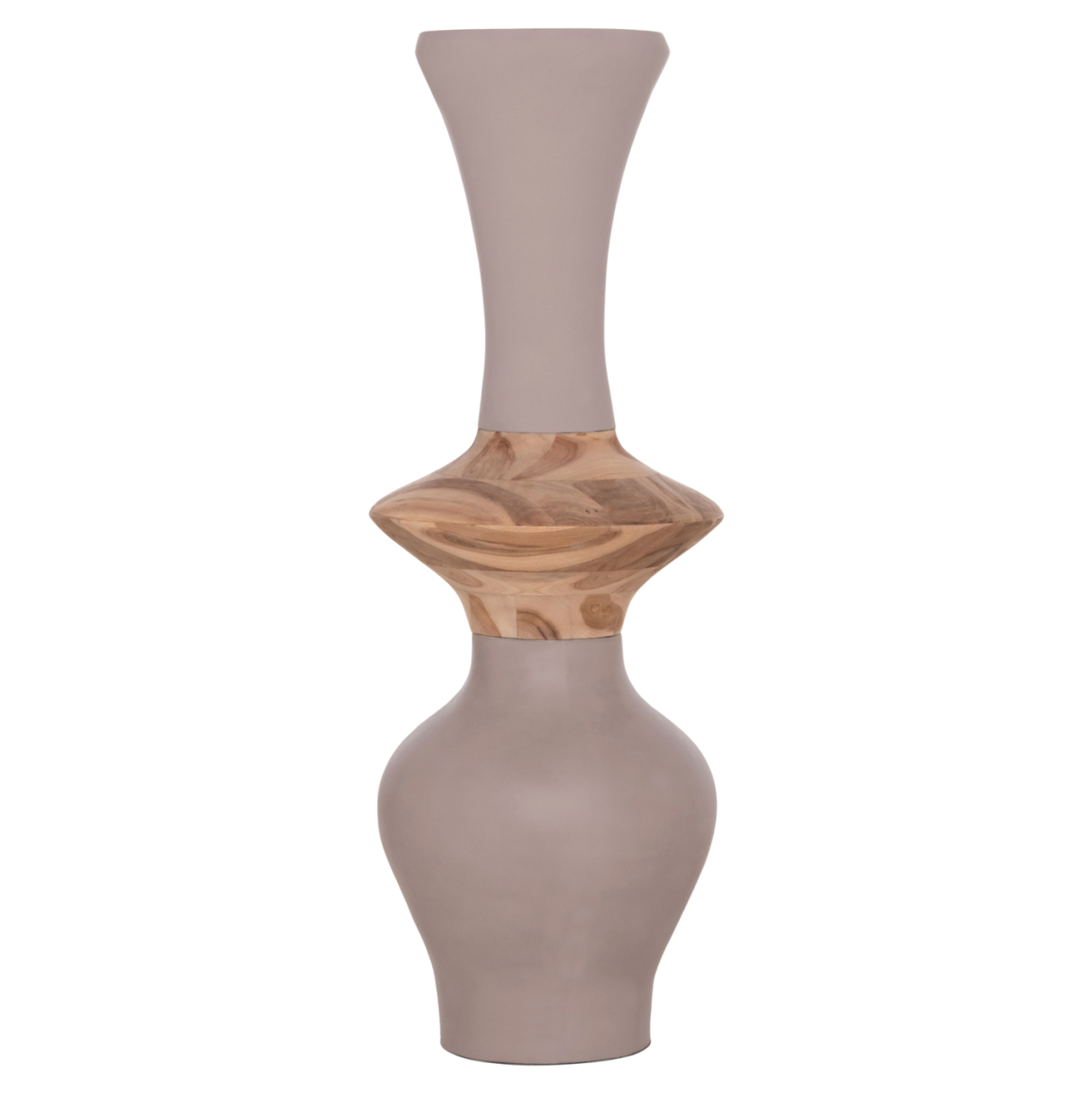 DECORATIVE FLOOR VASE NEBULA HM4660.05S FIBER CEMENT IN TAUPE--TEAK WOOD Φ45x115Hcm. [3]