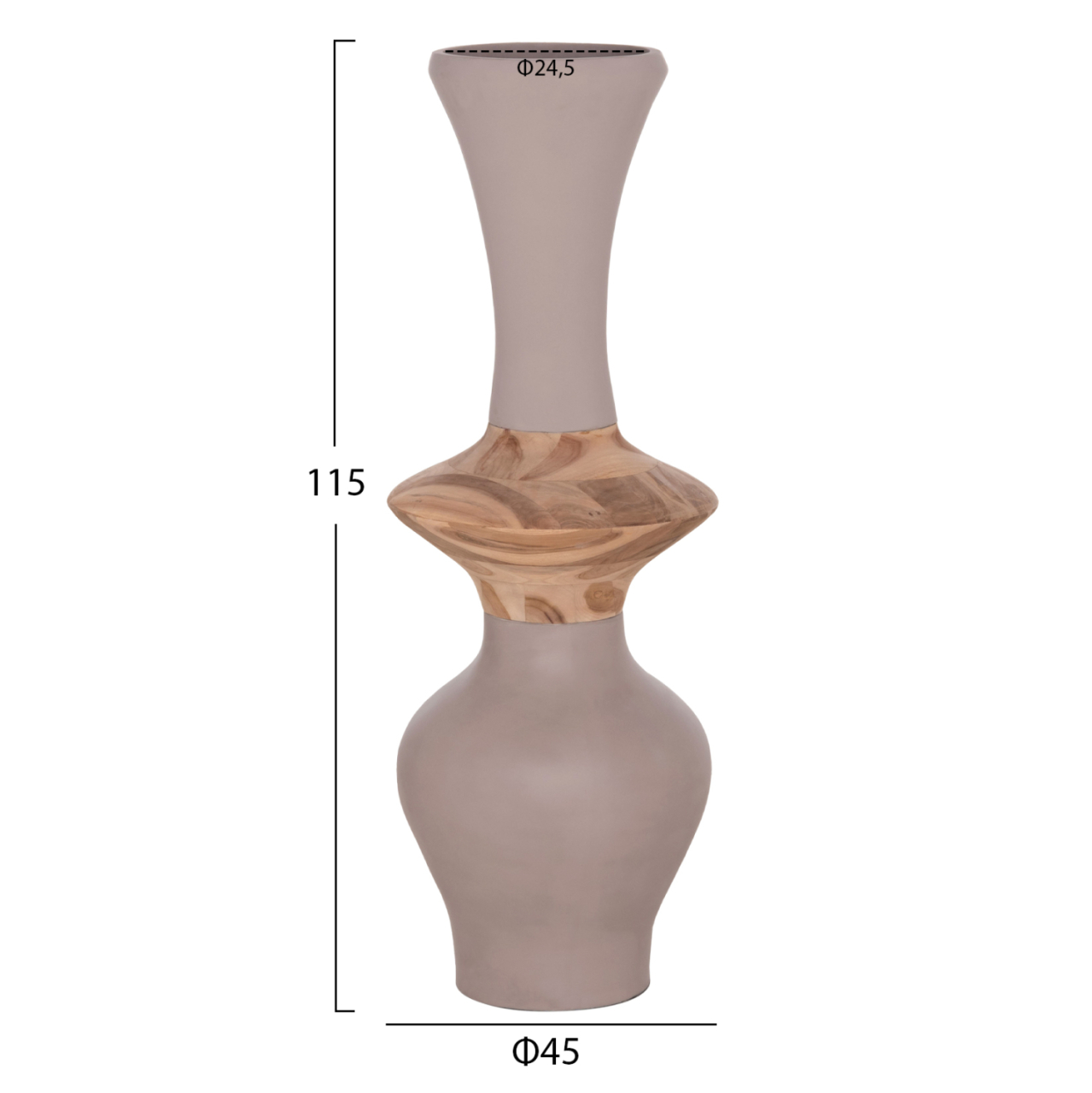 DECORATIVE FLOOR VASE NEBULA HM4660.05S FIBER CEMENT IN TAUPE--TEAK WOOD Φ45x115Hcm. [2]