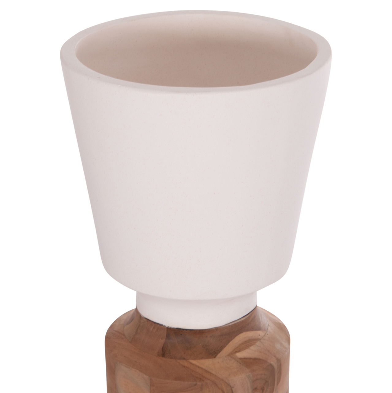 DECORATIVE FLOOR VASE NEBULA HM4661.02 FIBER CEMENT IN WHITE--TEAK WOOD Φ60x115Hcm. [3]