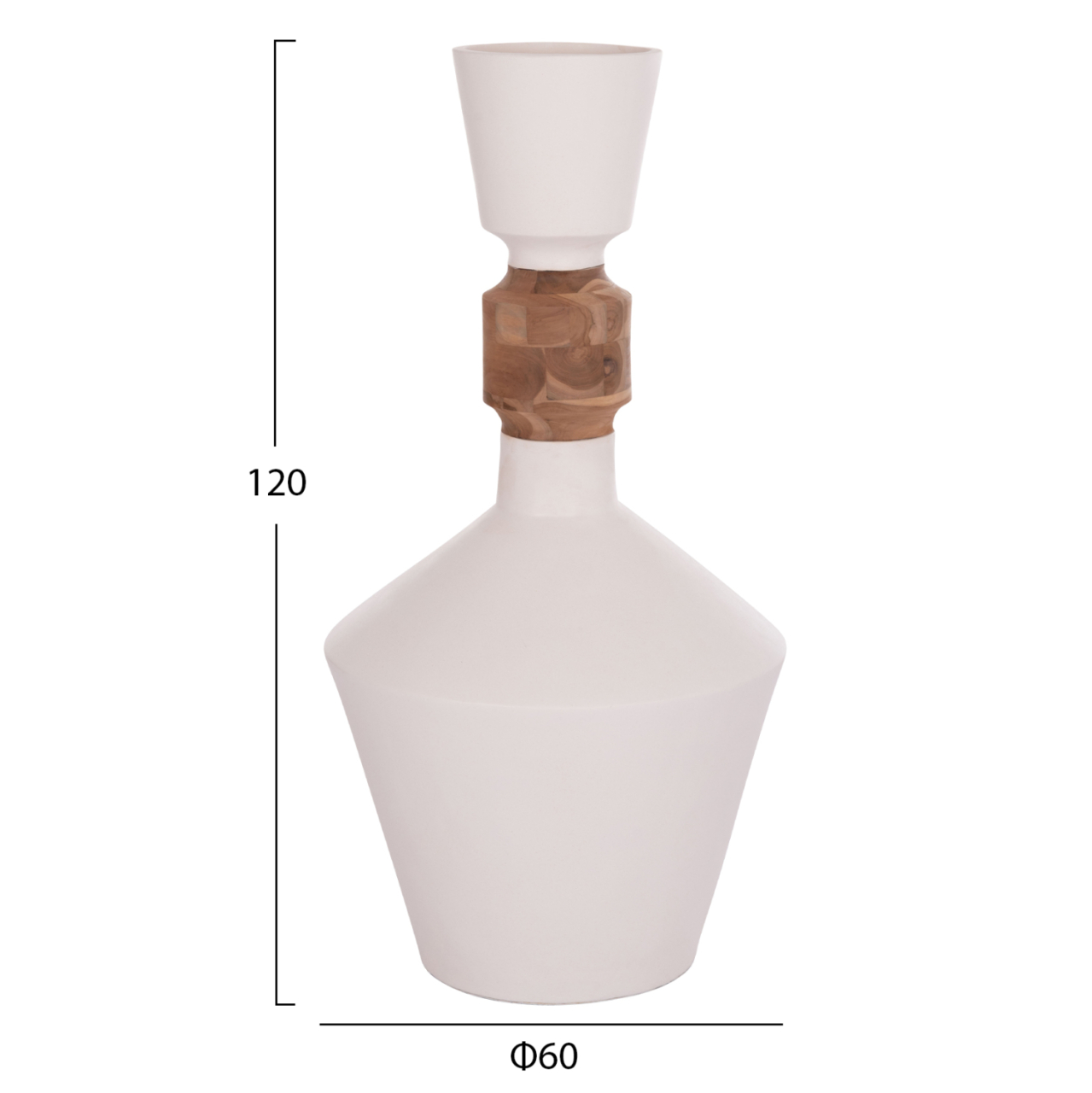 DECORATIVE FLOOR VASE NEBULA HM4661.02 FIBER CEMENT IN WHITE--TEAK WOOD Φ60x115Hcm. [2]