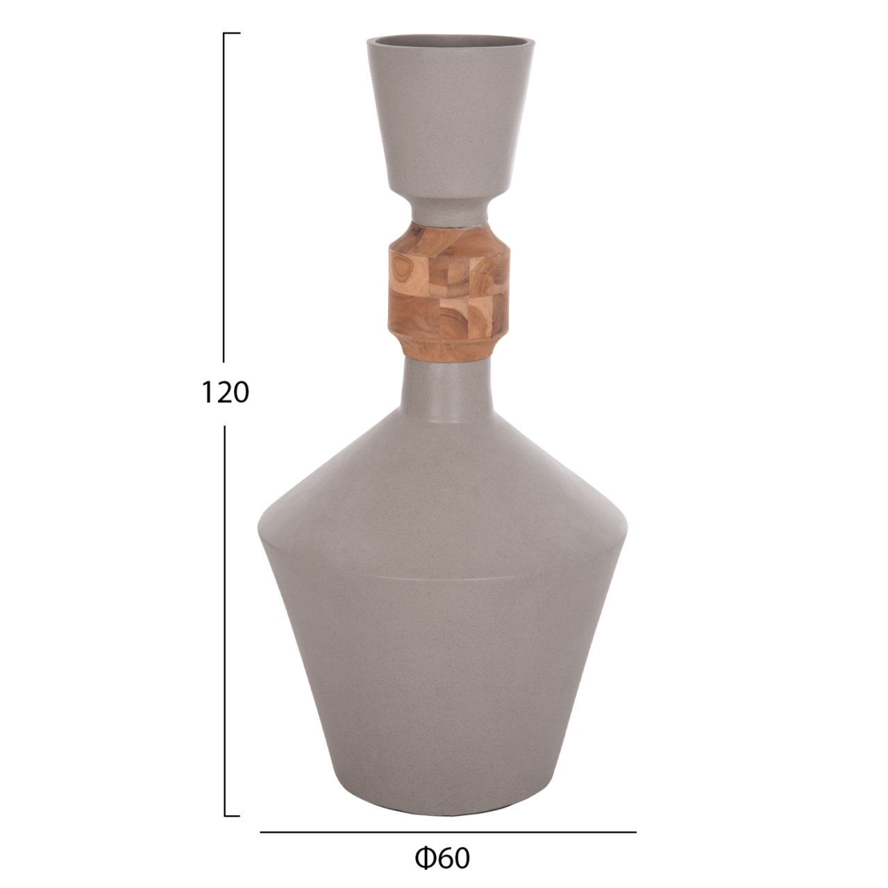 DECORATIVE FLOOR VASE NEBULA HM4661.03 FIBER CEMENT IN GREY--TEAK WOOD Φ60x115Hcm. [2]