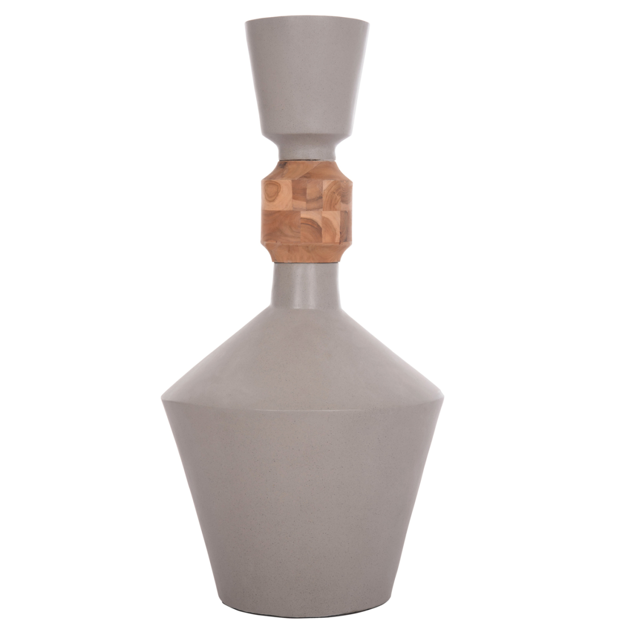 DECORATIVE FLOOR VASE NEBULA HM4661.03 FIBER CEMENT IN GREY--TEAK WOOD Φ60x115Hcm. [3]