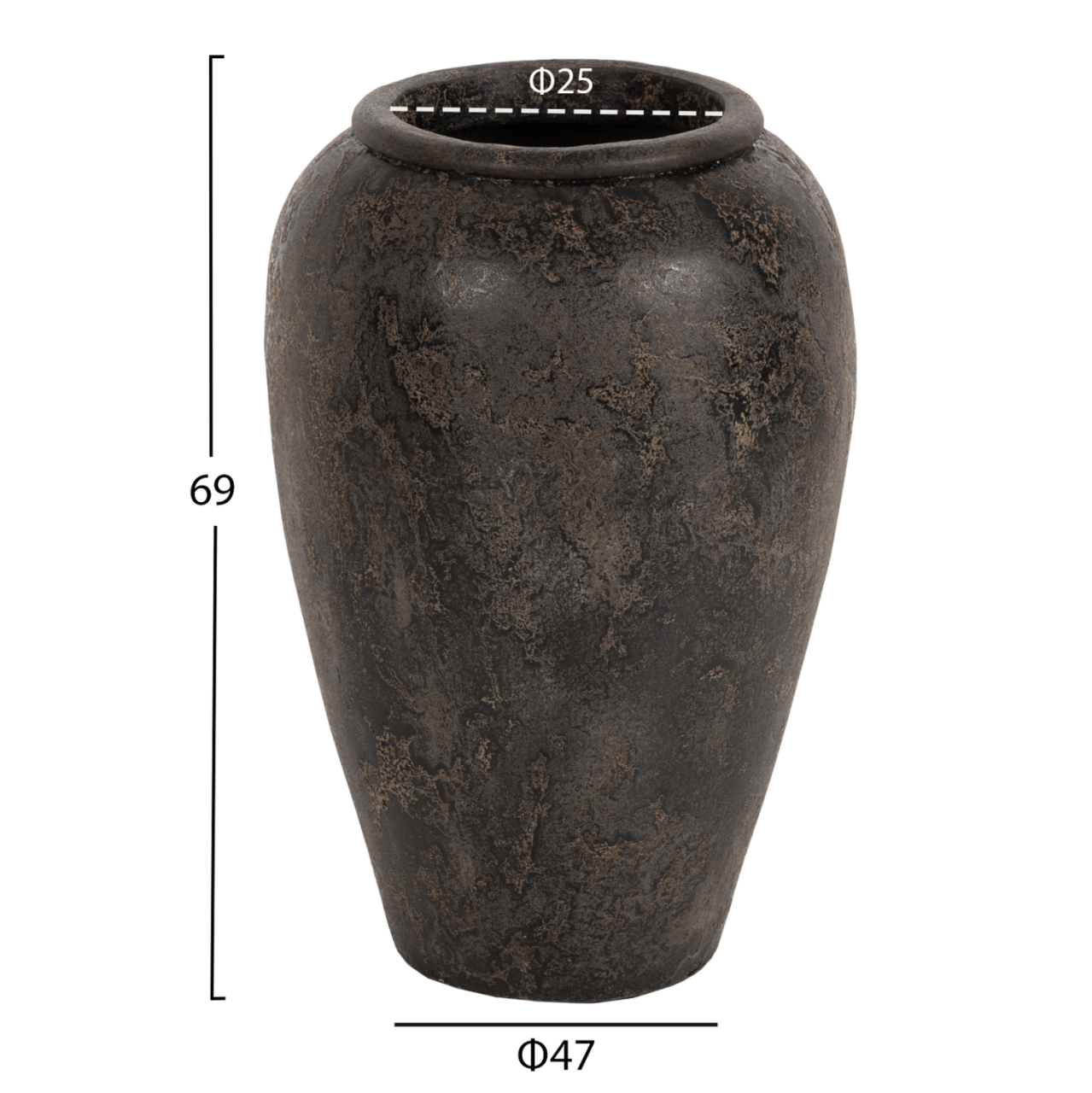 DECORATIVE FLOOR VASE SPARTA ΗΜ7933 TERRACOTA IN BLACK COLORING Φ47x69Hcm. [2]