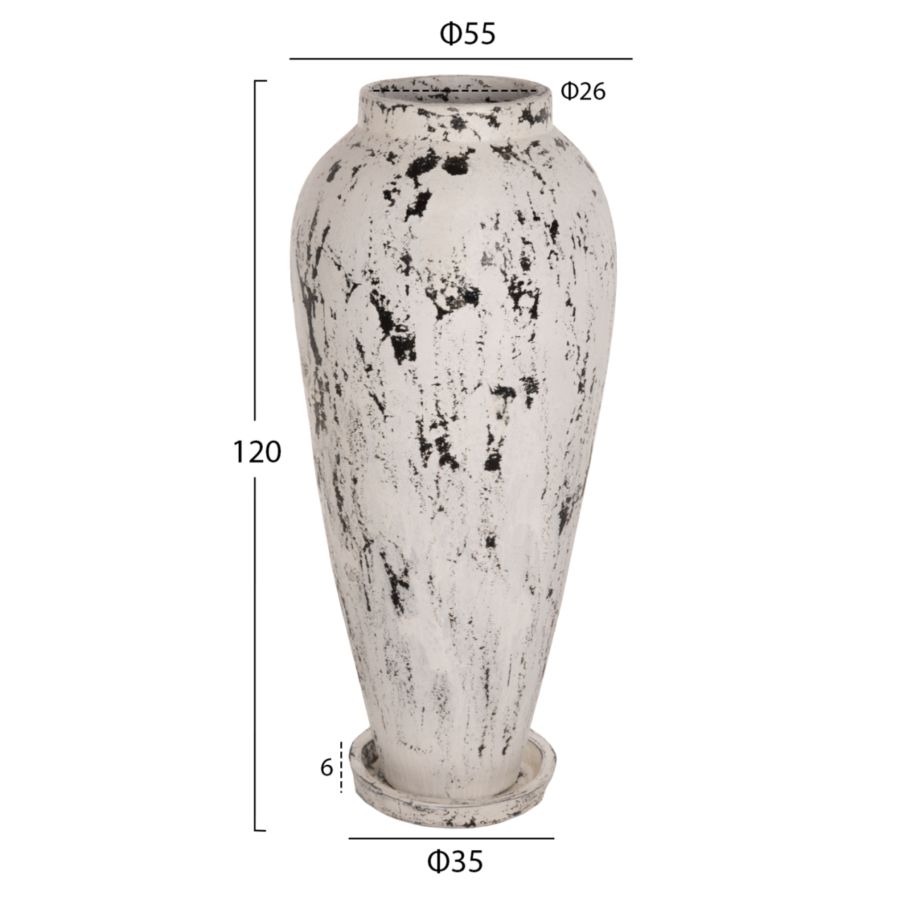 DECORATIVE FLOOR VASE WITH SAUCER-BASE LAUREL HM7927 TERRACOTTA IN WHITE PATINA Φ55x120Hcm. [2]