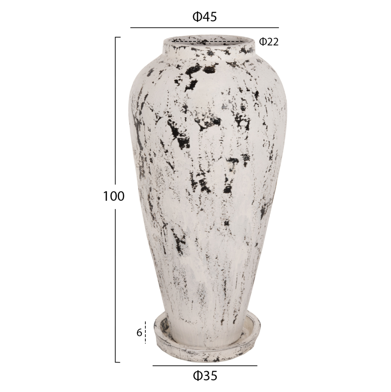 DECORATIVE FLOOR VASE WITH SAUCER-BASE LAUREL HM7937 TERRACOTTA IN WHITE PATINA Φ45x100Hcm. [2]