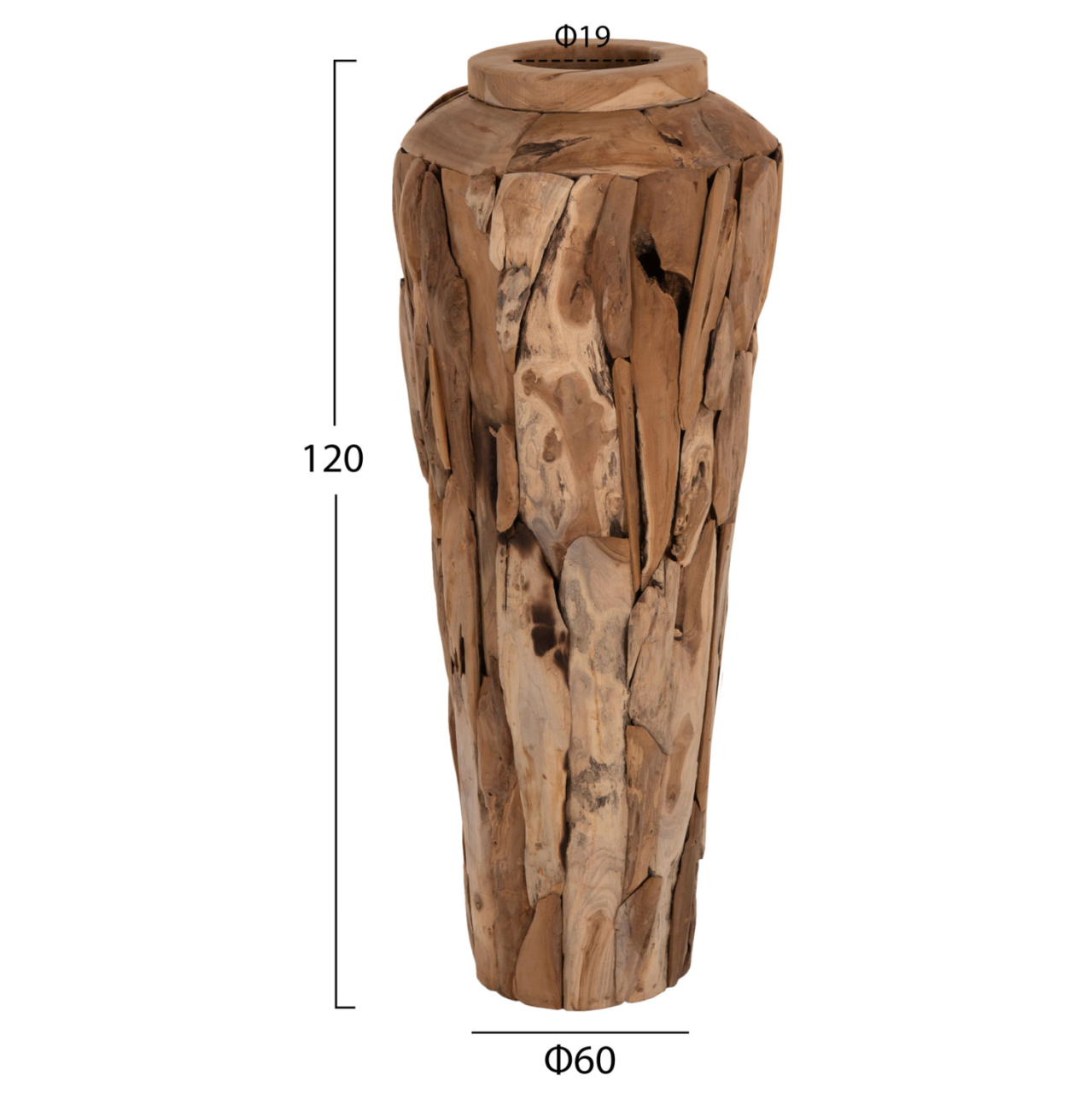 DECORATIVE FLOOR VASE ZENIA ΗΜ7921 RECYCLED TEAK WOOD PIECES IN NATURAL COLOR Φ60x120Hcm. [2]