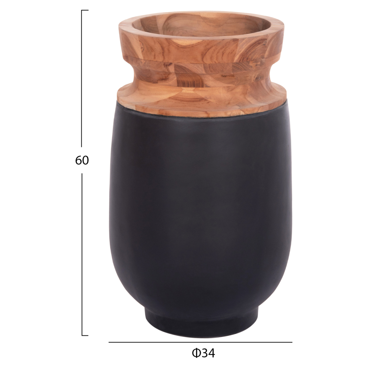 DECORATIVE FLOOR VASES 2PCS LINTER HM21140.01 FIBER CEMENT IN BLACK-TEAK WOOD 47H and 60Hcm. [3]