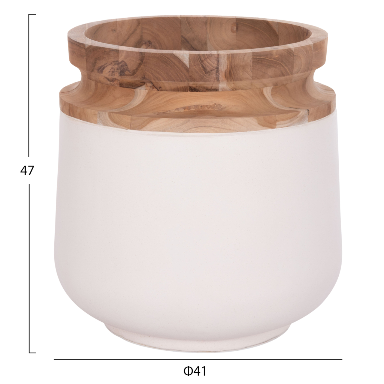 DECORATIVE FLOOR VASES 2PCS LINTER HM21140.02 FIBER CEMENT IN WHITE-TEAK WOOD 47H and 60Hcm. [2]