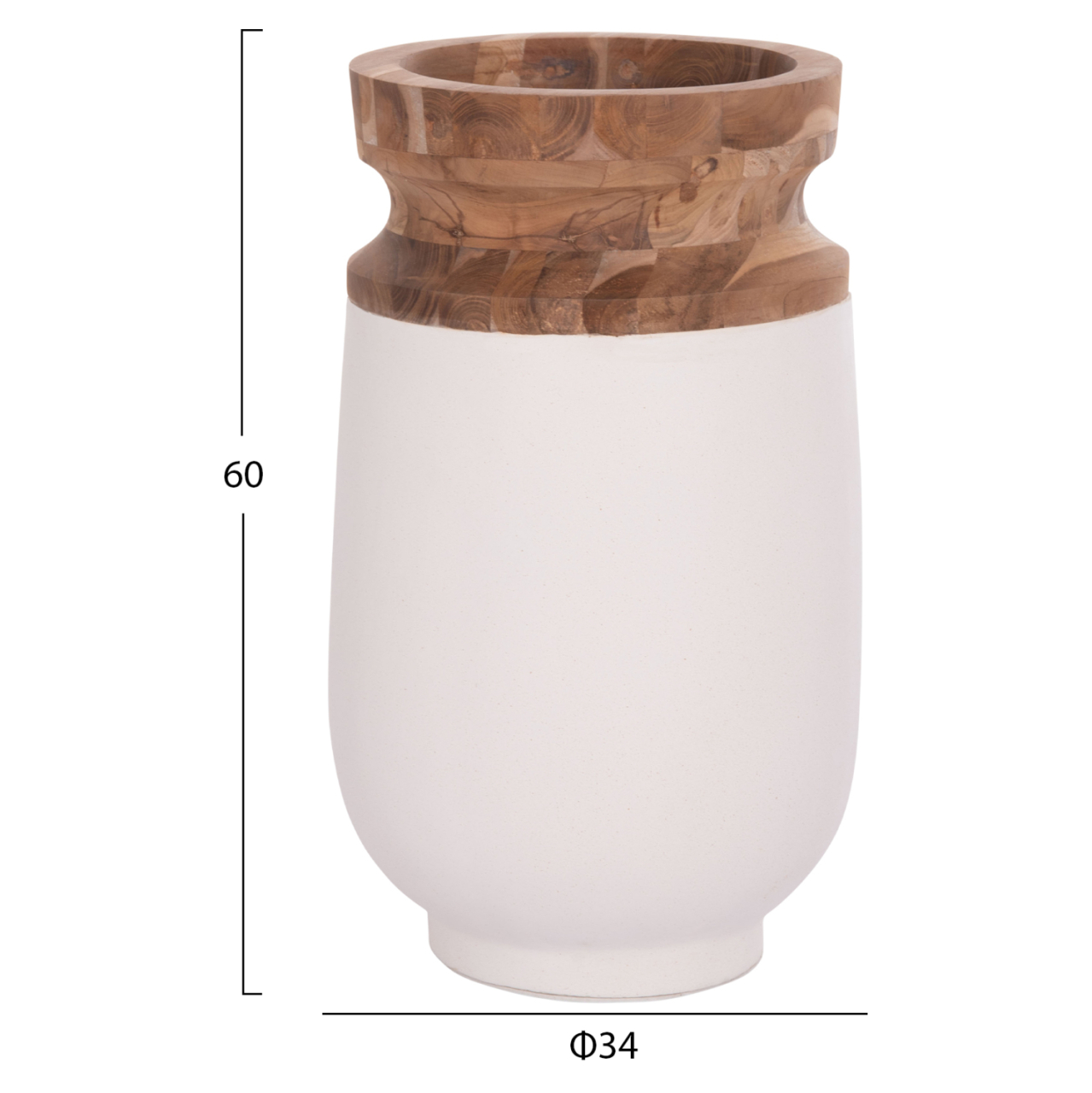DECORATIVE FLOOR VASES 2PCS LINTER HM21140.02 FIBER CEMENT IN WHITE-TEAK WOOD 47H and 60Hcm. [3]