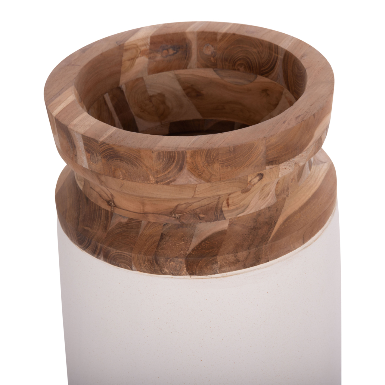 DECORATIVE FLOOR VASES 2PCS LINTER HM21140.02 FIBER CEMENT IN WHITE-TEAK WOOD 47H and 60Hcm. [4]