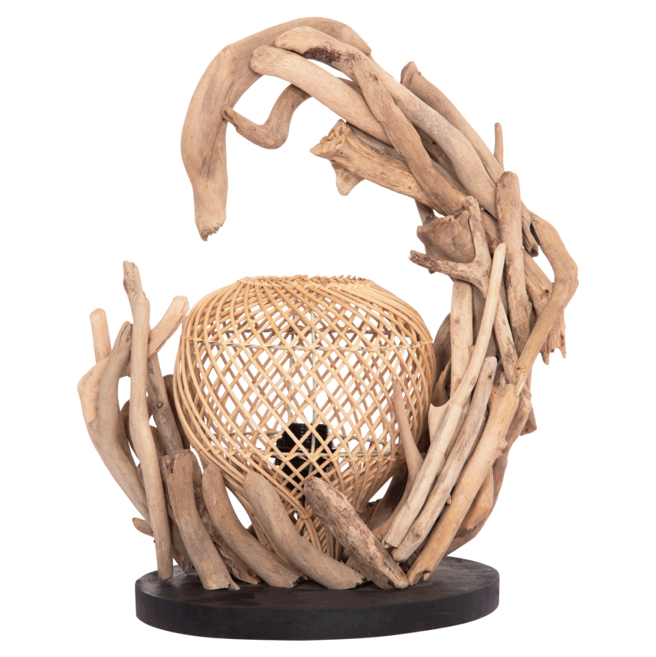 DECORATIVE TABLE LAMP ASHIN HM4438 DRIFTWOOD and RATTAN 30x30x49Hcm. [3]