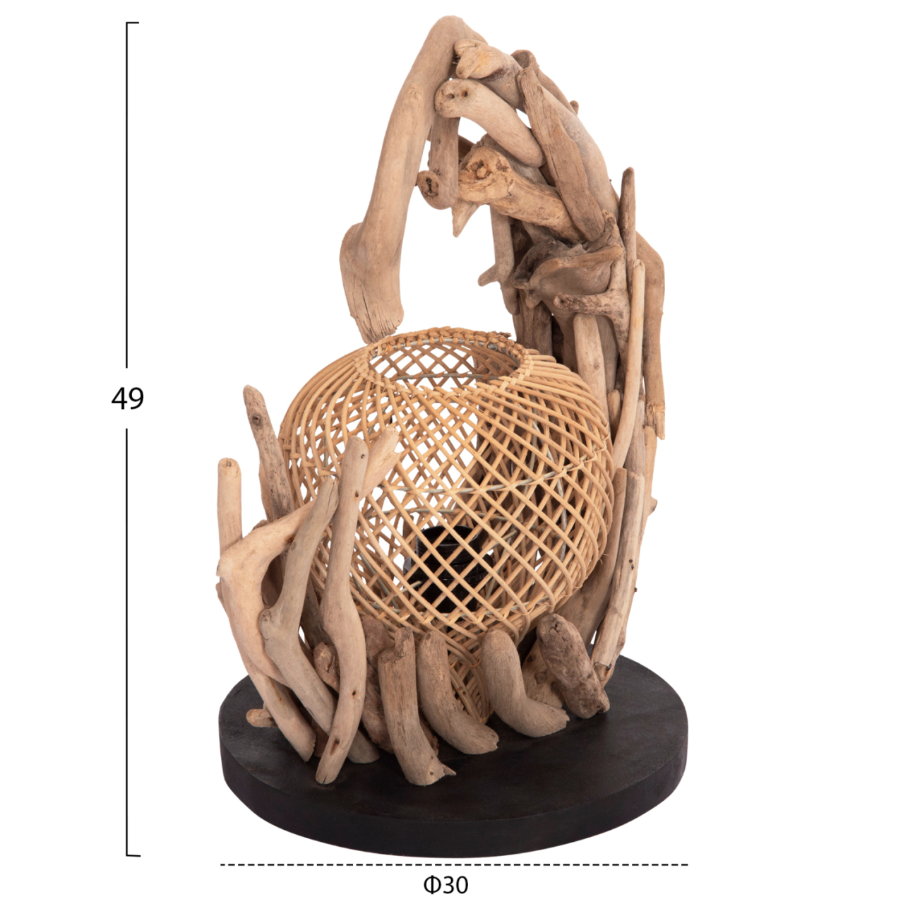 DECORATIVE TABLE LAMP ASHIN HM4438 DRIFTWOOD and RATTAN 30x30x49Hcm. [2]