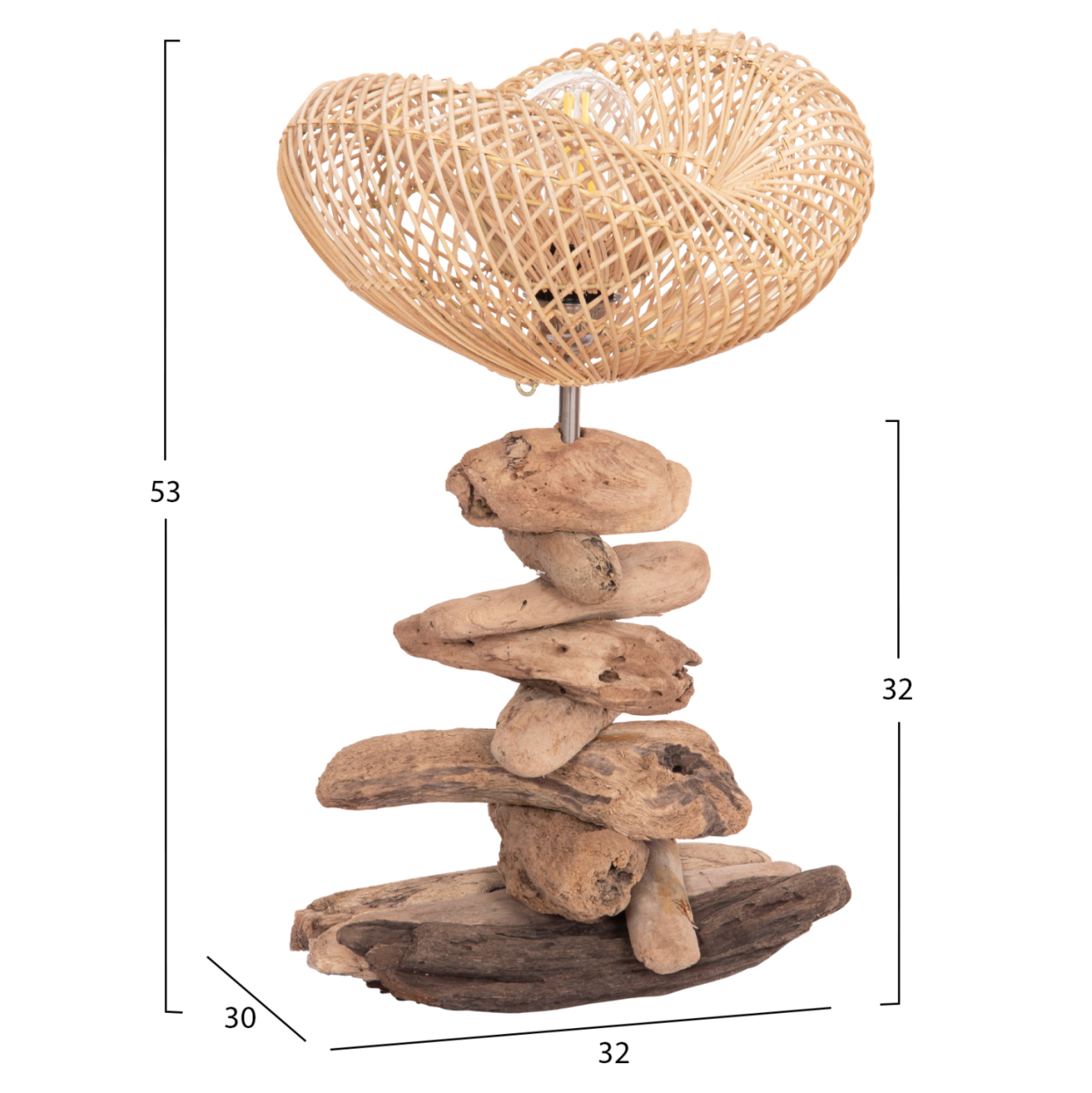 DECORATIVE TABLE LAMP IVAR HM4431 DRIFTWOOD and RATTAN 32x30x53Hcm. [2]