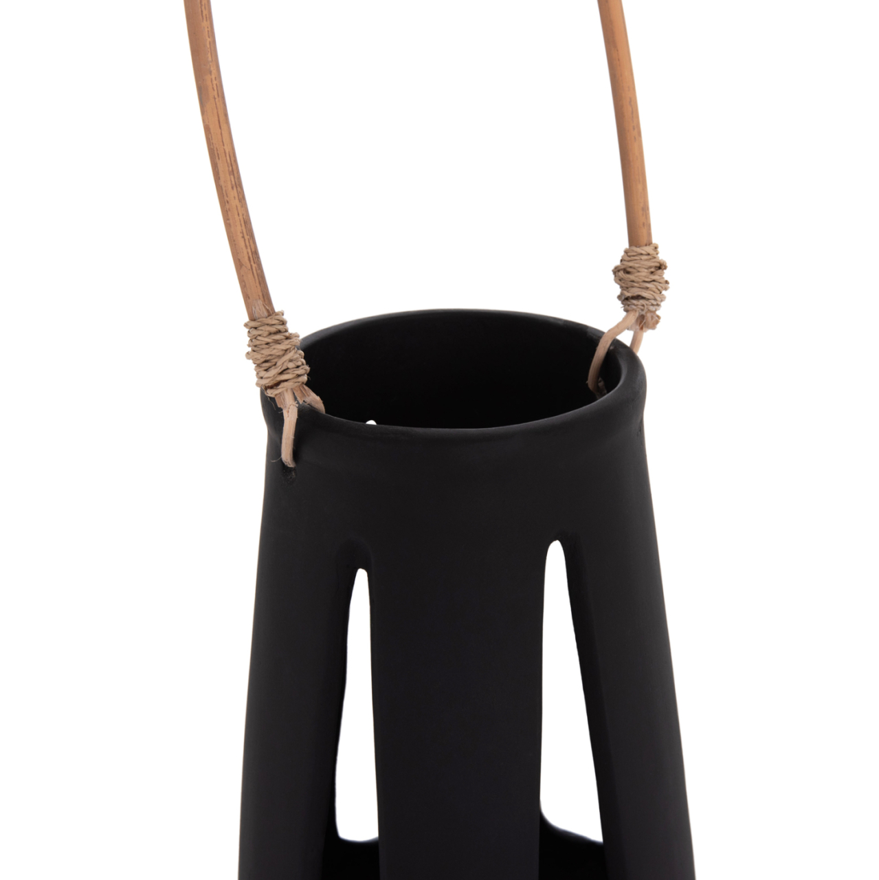 DECORATIVE TABLE LANTERN ERANTYL HM4696.01L BLACK FIBER CEMENT and RATTAN HANDLE Φ17x27Hcm [8]