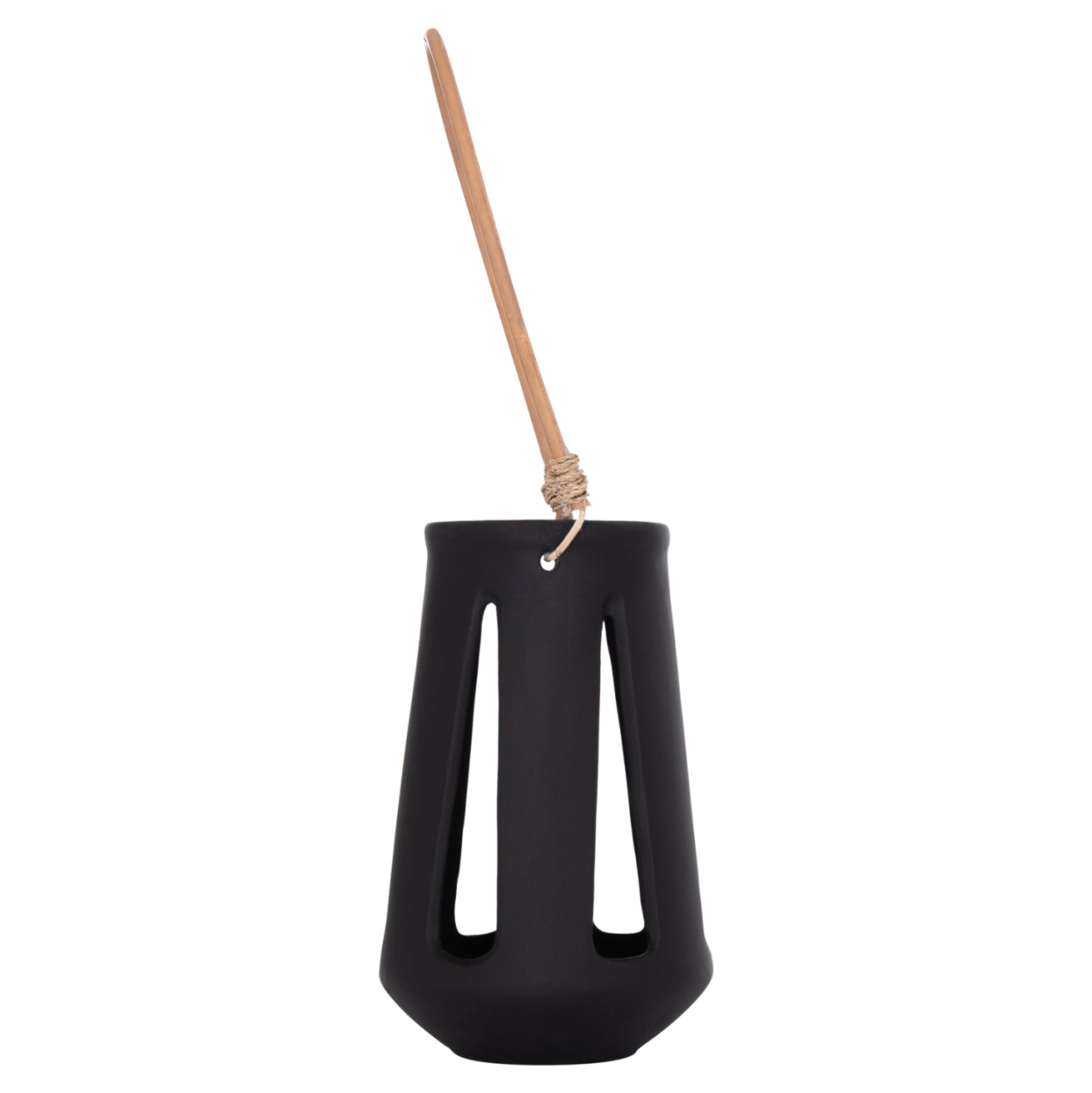 DECORATIVE TABLE LANTERN ERANTYL HM4696.01L BLACK FIBER CEMENT and RATTAN HANDLE Φ17x27Hcm [5]