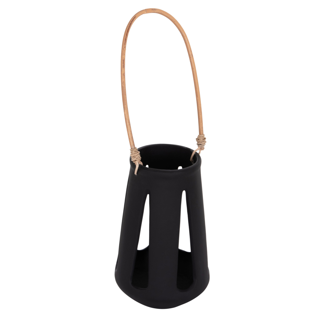 DECORATIVE TABLE LANTERN ERANTYL HM4696.01L BLACK FIBER CEMENT and RATTAN HANDLE Φ17x27Hcm [4]