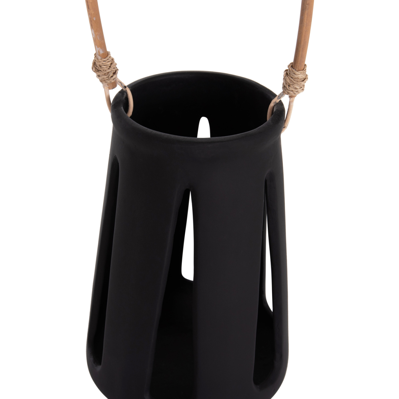 DECORATIVE TABLE LANTERN ERANTYL HM4696.01L BLACK FIBER CEMENT and RATTAN HANDLE Φ17x27Hcm [10]