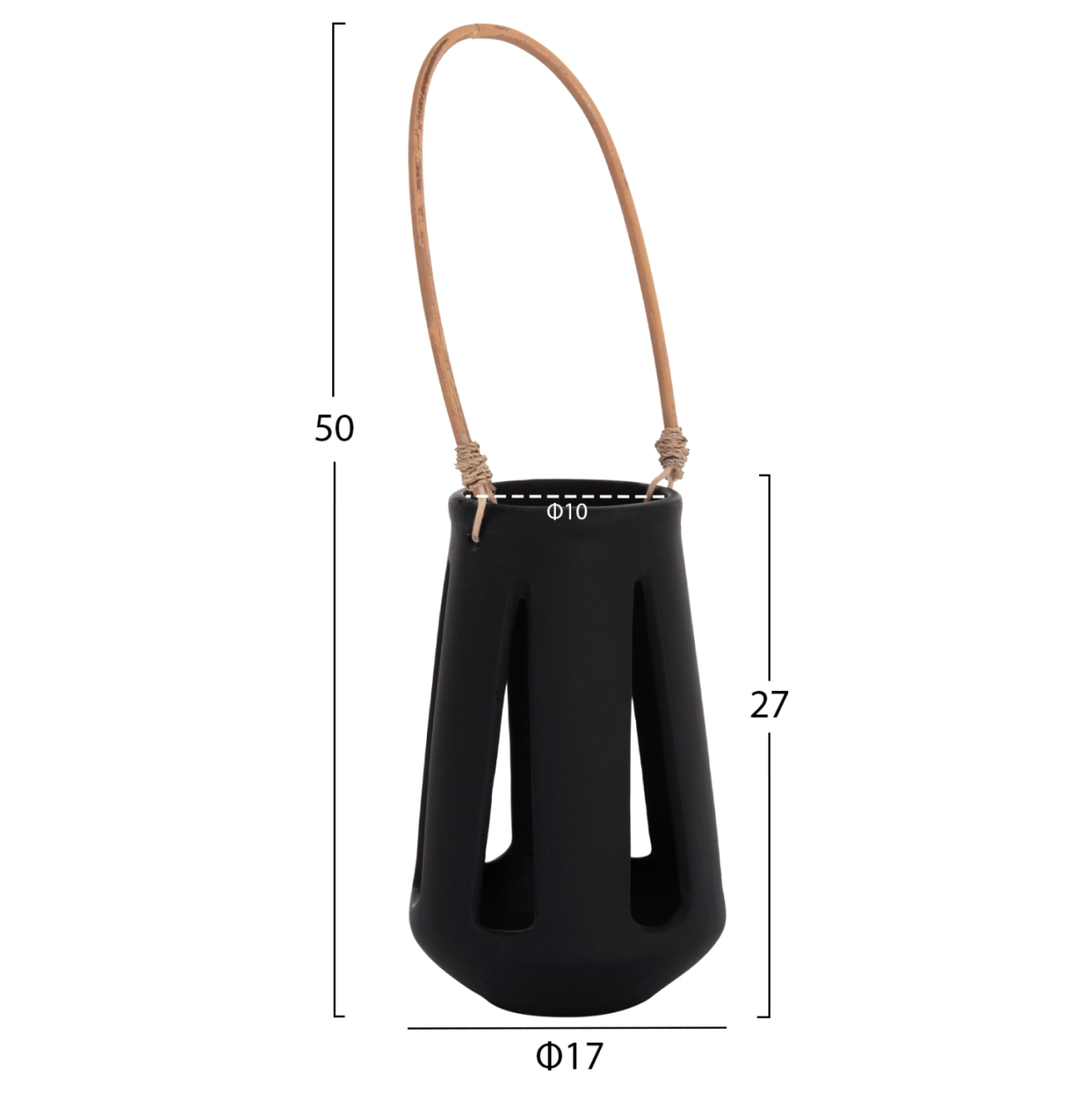 DECORATIVE TABLE LANTERN ERANTYL HM4696.01L BLACK FIBER CEMENT and RATTAN HANDLE Φ17x27Hcm [2]
