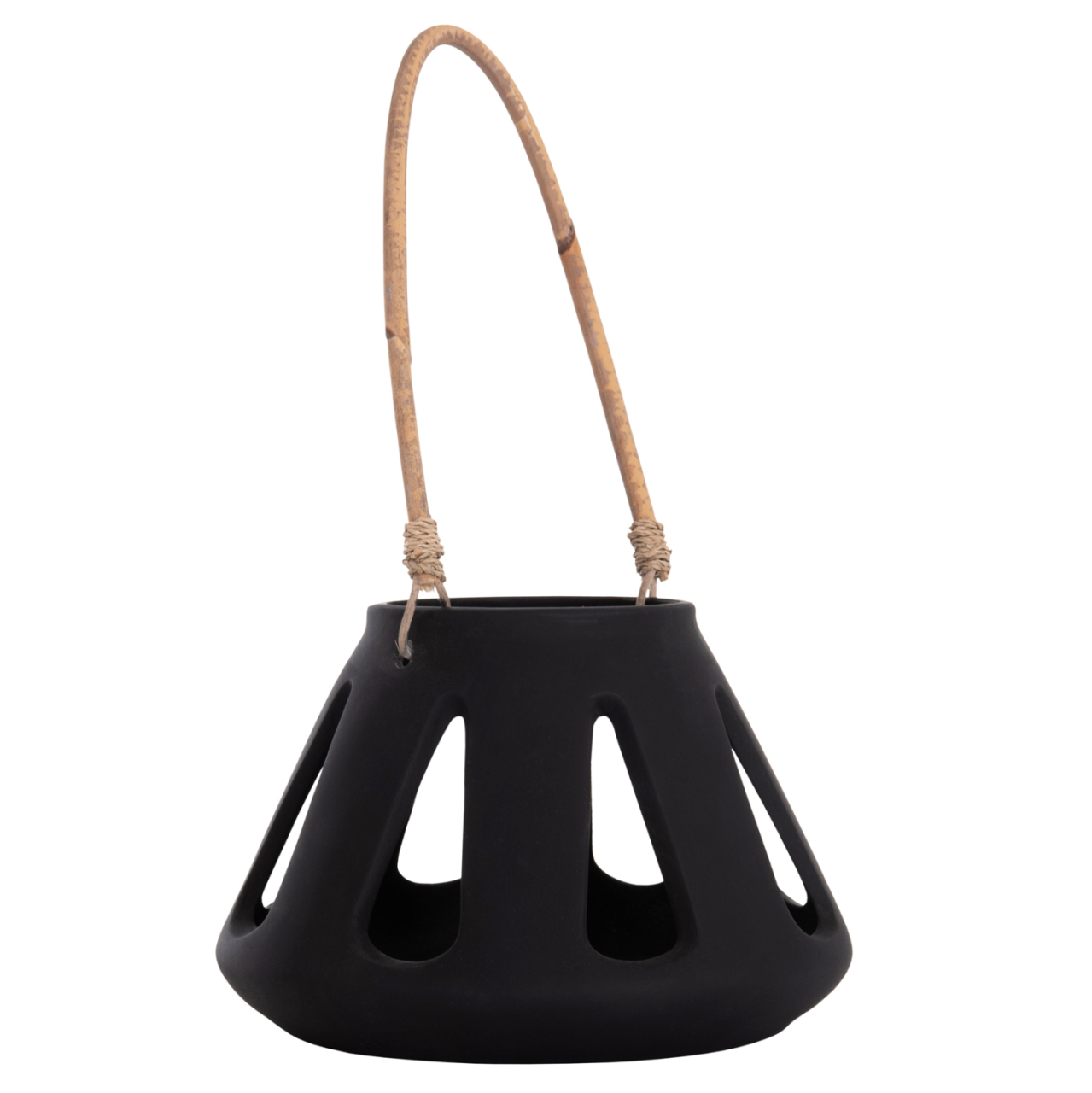 DECORATIVE TABLE LANTERN ERANTYL HM4696.01S BLACK FIBER CEMENT and RATTAN HANDLE Φ25x17Hcm [4]