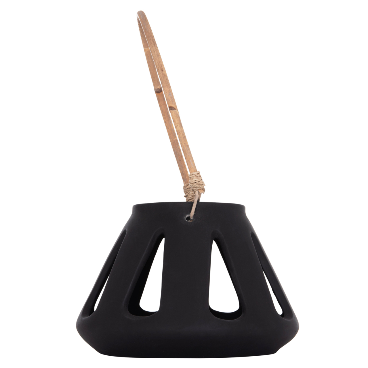 DECORATIVE TABLE LANTERN ERANTYL HM4696.01S BLACK FIBER CEMENT and RATTAN HANDLE Φ25x17Hcm [5]