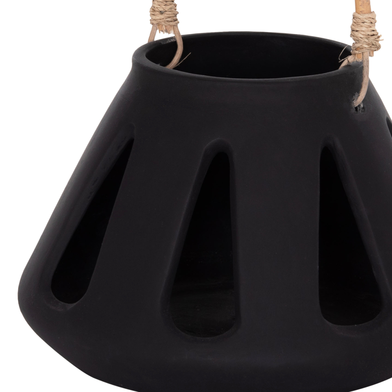 DECORATIVE TABLE LANTERN ERANTYL HM4696.01S BLACK FIBER CEMENT and RATTAN HANDLE Φ25x17Hcm [9]