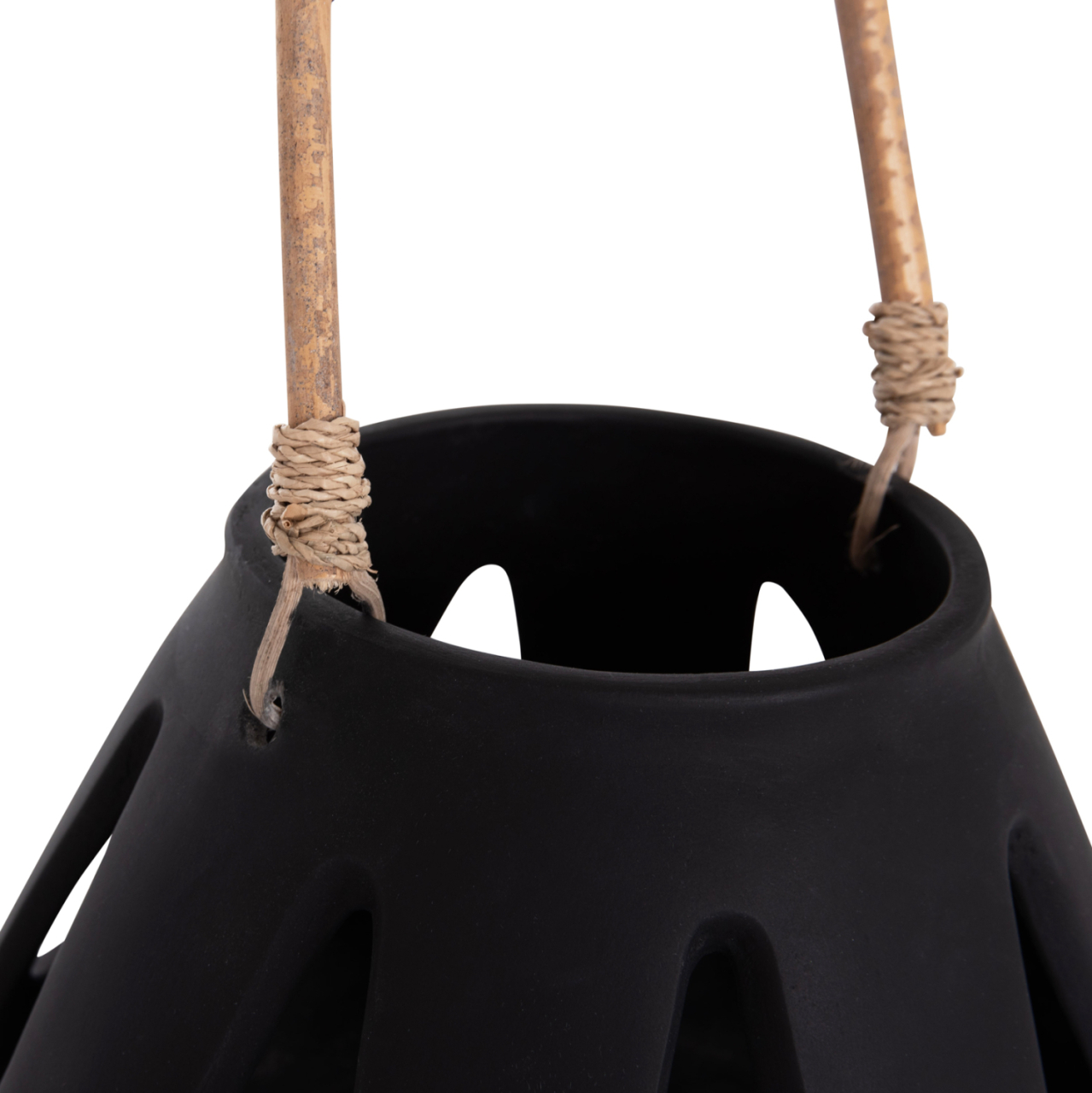 DECORATIVE TABLE LANTERN ERANTYL HM4696.01S BLACK FIBER CEMENT and RATTAN HANDLE Φ25x17Hcm [8]