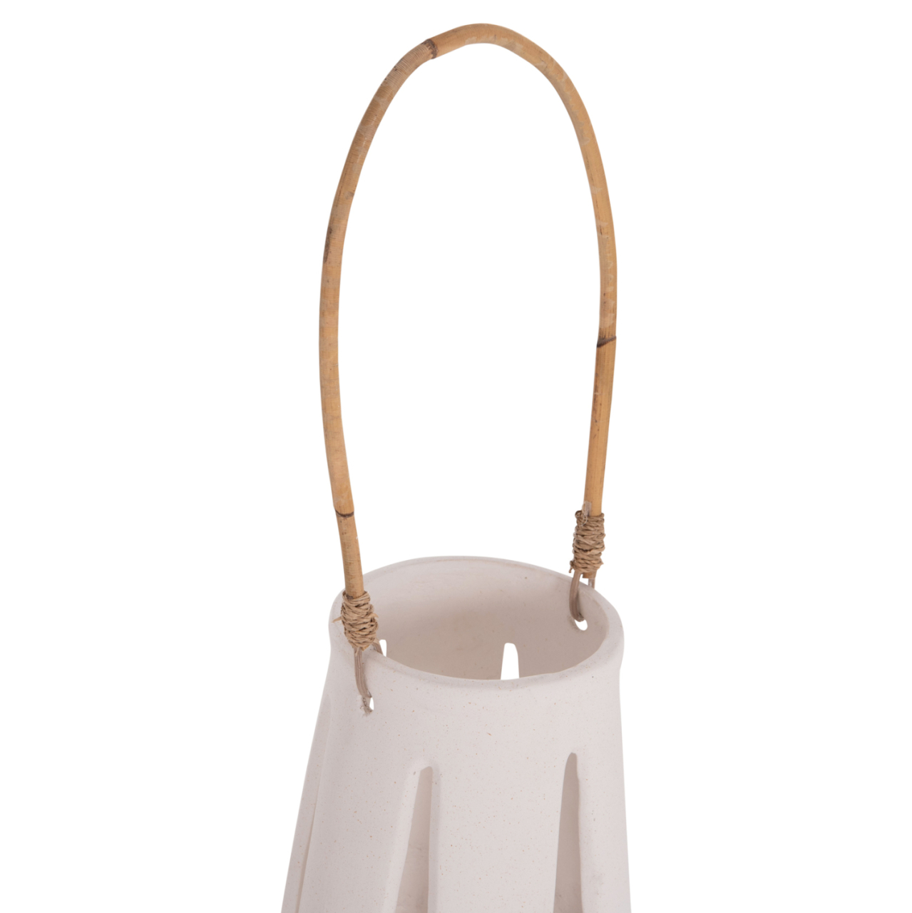 DECORATIVE TABLE LANTERN ERANTYL HM4696.02L WHITE FIBER CEMENT and RATTAN HANDLE Φ17x27Hcm [6]