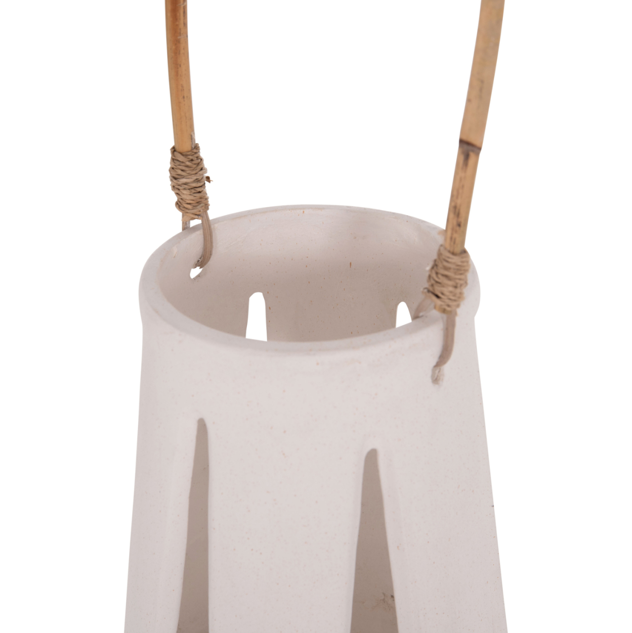 DECORATIVE TABLE LANTERN ERANTYL HM4696.02L WHITE FIBER CEMENT and RATTAN HANDLE Φ17x27Hcm [10]