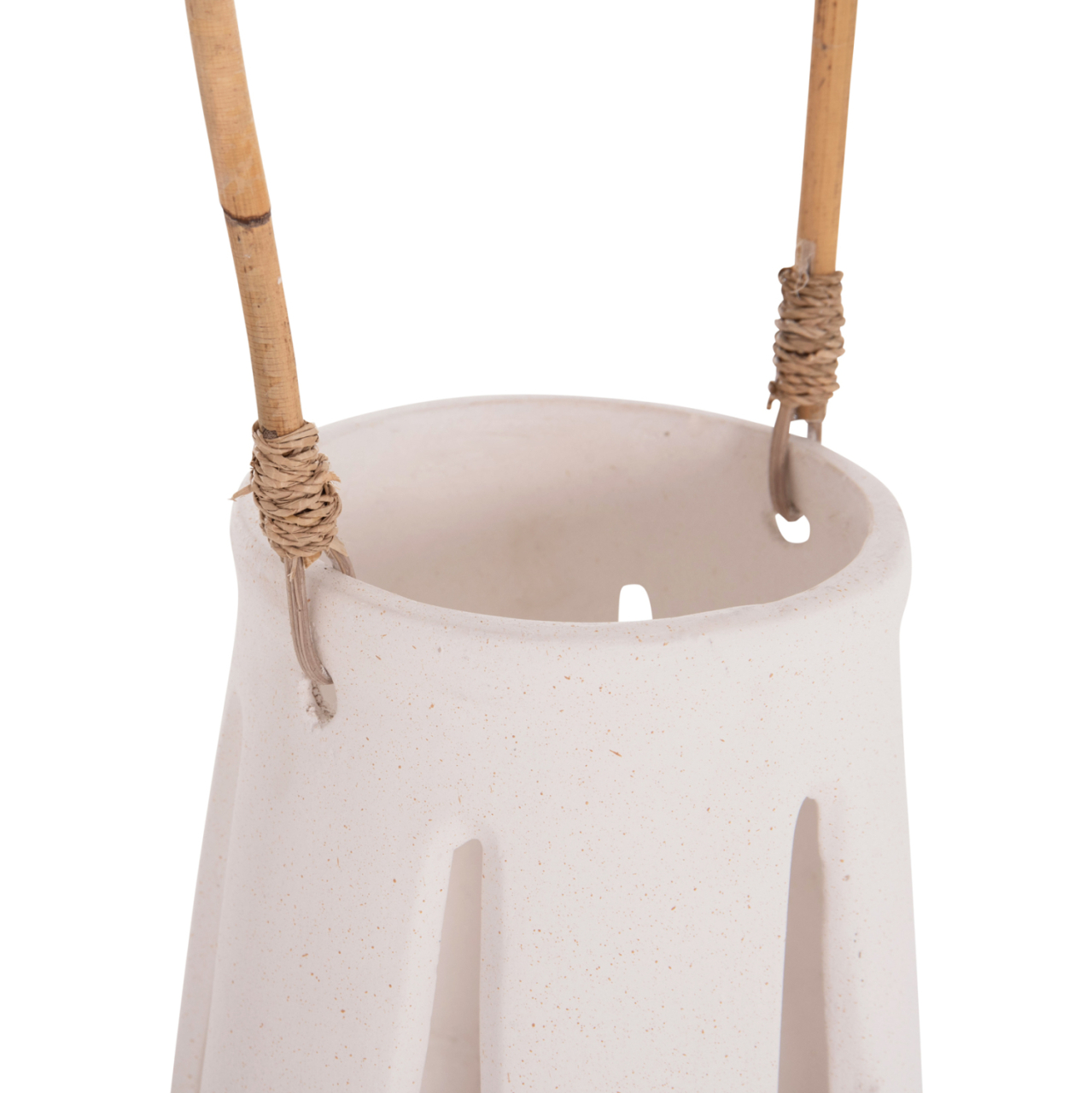 DECORATIVE TABLE LANTERN ERANTYL HM4696.02L WHITE FIBER CEMENT and RATTAN HANDLE Φ17x27Hcm [7]