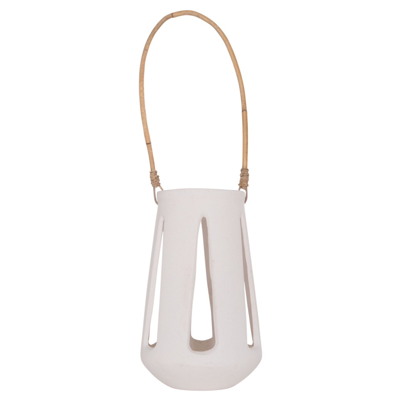 DECORATIVE TABLE LANTERN ERANTYL HM4696.02L WHITE FIBER CEMENT and RATTAN HANDLE Φ17x27Hcm [3]