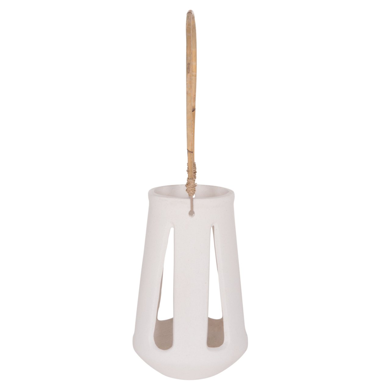 DECORATIVE TABLE LANTERN ERANTYL HM4696.02L WHITE FIBER CEMENT and RATTAN HANDLE Φ17x27Hcm [4]