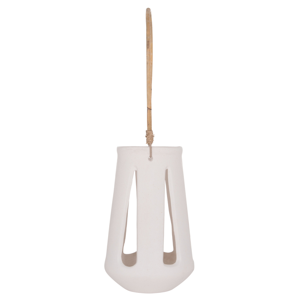 DECORATIVE TABLE LANTERN ERANTYL HM4696.02L WHITE FIBER CEMENT and RATTAN HANDLE Φ17x27Hcm [9]