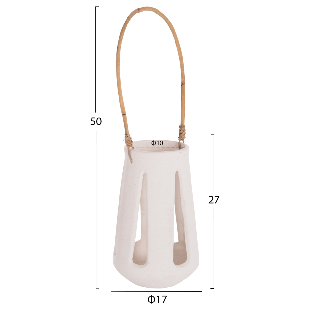DECORATIVE TABLE LANTERN ERANTYL HM4696.02L WHITE FIBER CEMENT and RATTAN HANDLE Φ17x27Hcm [2]