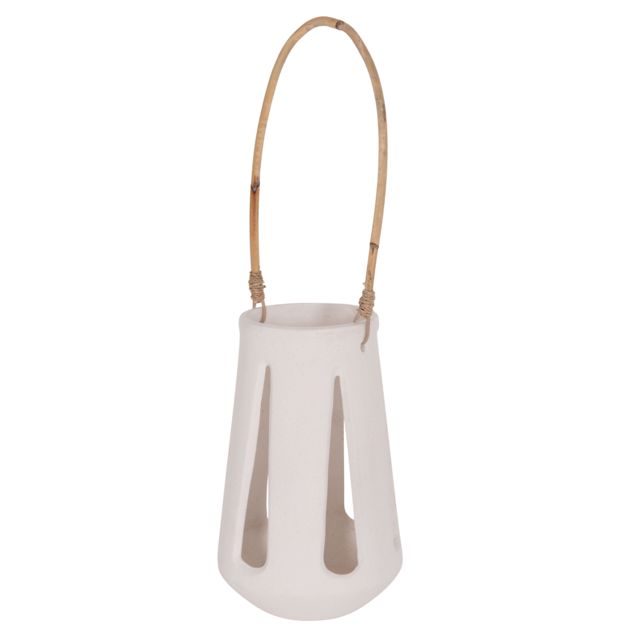 DECORATIVE TABLE LANTERN ERANTYL HM4696.02L WHITE FIBER CEMENT and RATTAN HANDLE Φ17x27Hcm [5]