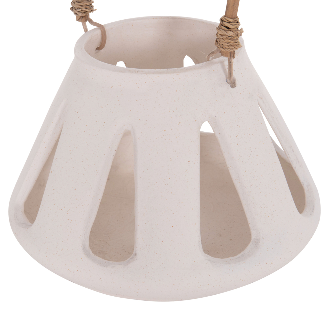 DECORATIVE TABLE LANTERN ERANTYL HM4696.02S WHITE FIBER CEMENT and RATTAN HANDLE Φ25x17Hcm [10]