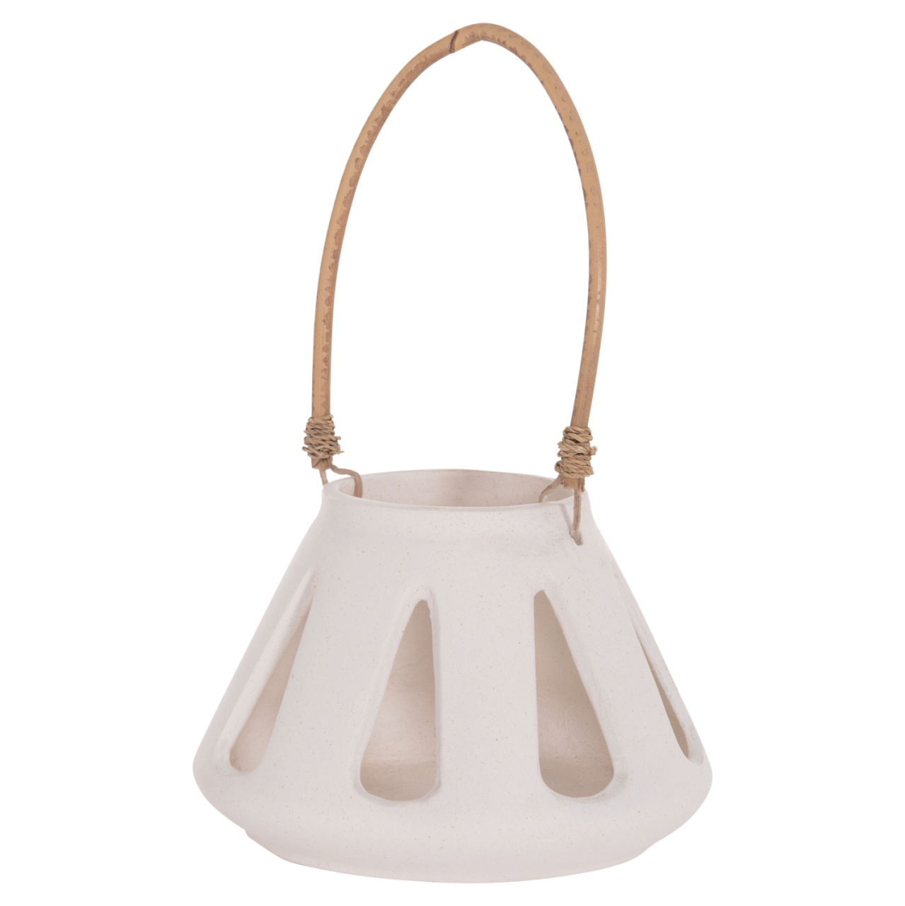 DECORATIVE TABLE LANTERN ERANTYL HM4696.02S WHITE FIBER CEMENT and RATTAN HANDLE Φ25x17Hcm [5]