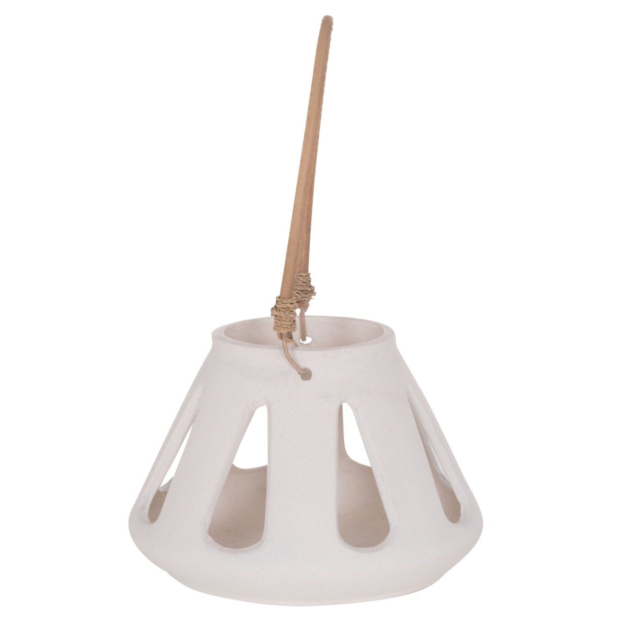 DECORATIVE TABLE LANTERN ERANTYL HM4696.02S WHITE FIBER CEMENT and RATTAN HANDLE Φ25x17Hcm [4]