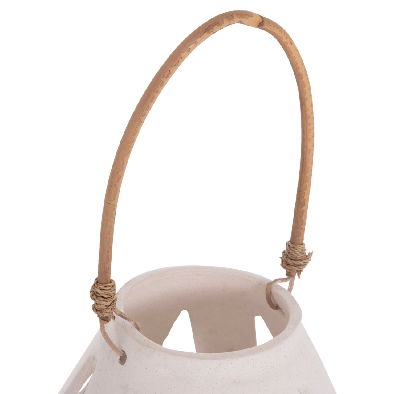 DECORATIVE TABLE LANTERN ERANTYL HM4696.02S WHITE FIBER CEMENT and RATTAN HANDLE Φ25x17Hcm [6]