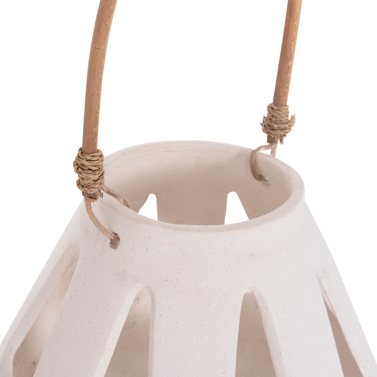 DECORATIVE TABLE LANTERN ERANTYL HM4696.02S WHITE FIBER CEMENT and RATTAN HANDLE Φ25x17Hcm [7]